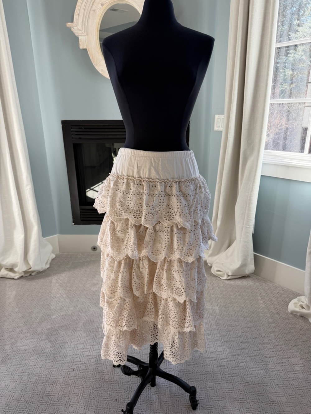 Magnolia Pearl Scalloped Tiered Eyelet Maxi Skirt in Cream